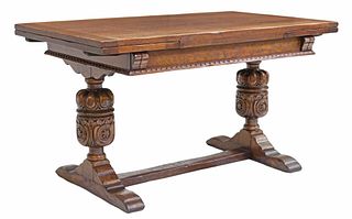 ENGLISH JACOBEAN STYLE CARVED OAK DRAW-LEAF TABLE
