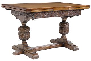 ENGLISH JACOBEAN STYLE CARVED OAK DRAW-LEAF TABLE