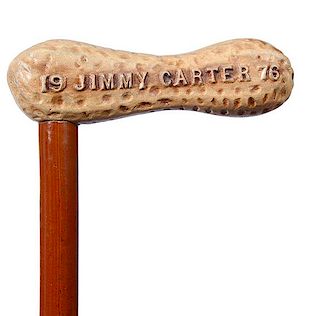 17. Jimmy Carter Political Cane- Dated 1976- A Carter peanut handle which has been cast in high relief, “19 Jimmy Carter 76