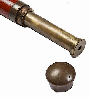 19. Gilbert Telescope Cane- Mid 19th Century- A brass mounted one draw signed Gilbert telescope, handle and ferrule both can 