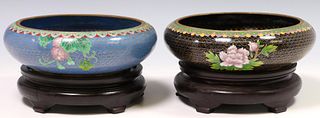 (2) CHINESE FLORAL CLOISONNE BOWLS ON STANDS