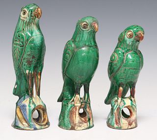 (3) CHINESE GLAZED EARTHENWARE PARROT ROOF TILES