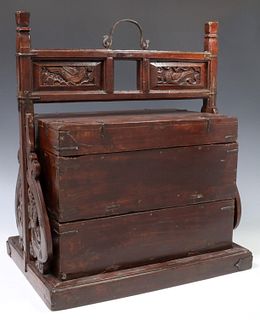 CHINESE CARVED WOOD TWO-TIER STORAGE BOX