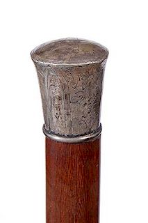 34. Texas Silver Dress Cane- Dated  1881- A large silver presentation handle which has a 5 point star engraved atop with the 