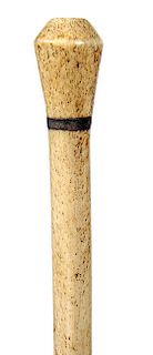 52. Nautical Whalebone Cane- Ca. 1860- A whalebone handle, baleen spacer, 5/8” whalebone shaft and no ferrule. H.- 1” x 1