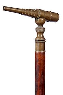 93. Cheroot Cannon Cane- Ca. 1890- A very nice example and fine brass casting of a firing cannon which was used at celebratio