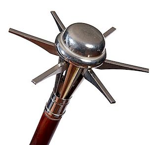 90. French Defensive Cane- 20th Century- An example of a French spring spike cane in working order, by releasing the collar, 