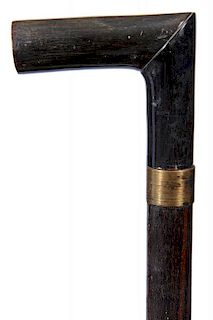 134. Physician’s Cane- Ca. 1870- A buffalo horn handle, a complete brass container which is hidden in the shaft of the cane