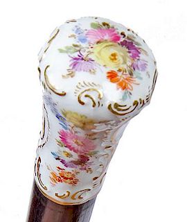 142. Meissen Porcelain Dress Cane- Late 19th Century- A hand painted and decorated porcelain handle in mint condition, nice e