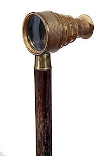147. Telescope/Opera Cane- Ca. 1915- A working six draw telescope which is probably French,  gold metal collar exotic wood sh