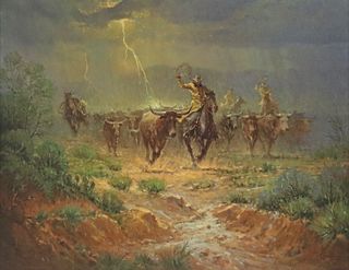 AFTER G. HARVEY CANVAS PRINT CATTLE THUNDERSTORM
