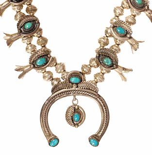 PAUL HALEY NAVAJO STERLING SQUASH BLOSSOM NECKLACE