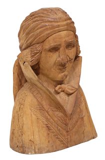 LIFE-SIZE CARVED WOOD NATIVE AMERICAN BUST