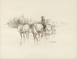JOE RADER ROBERTS (D.1982) INK STUDY HORSE CART