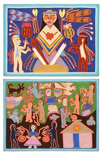 2) GONZALO CARRILLO & OTHER HUICHOL YARN PAINTINGS