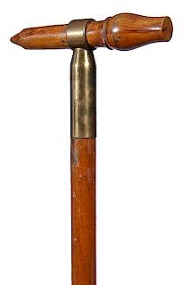 182. Physician’s Syringe Cane- Ca. 1880- A physician’s system cane which contains an exotic wood cylinder box atop, when 