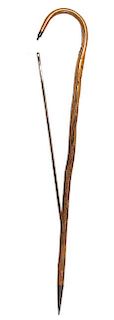 188. English Saw Cane- Ca. 1870- A typical but rare British saw cane one-piece natural branch crook cane with a 30” saw bla