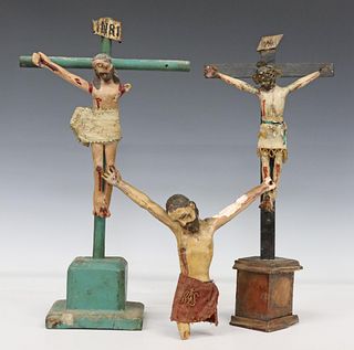 (3) CARVED & PAINTED SANTO FIGURES, CRUCIFIX