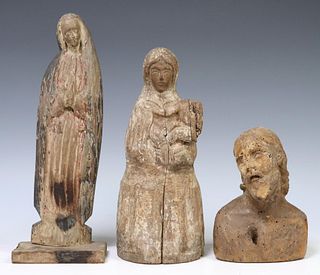 (3) SPANISH COLONIAL CARVED SANTOS MARY & CHRIST