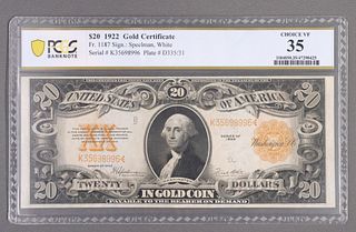 US 1922 GOLD CERTIFICATE PCGS CHOICE VERY FINE 35