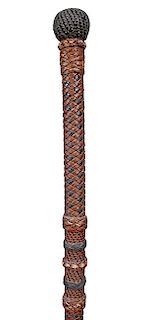 198. Nautical Sailor’s Macramé Cane – Ca. 1875 – A prime example of this genre of canes with extensive weaving and nod