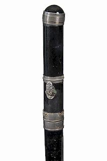 212. Flashlight Cane – Ca. Early 20th Century – A detachable handle which has an on/off switch and a compartment for two 