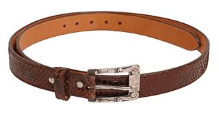 WESTERN LEATHER BELT WITH TAXCO STERLING BUCKLE