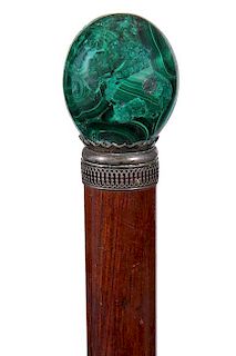 220. Malachite Dress Cane – Ca. 1890 – A substantial malachite knob with one minor flake which is not annoying and barely