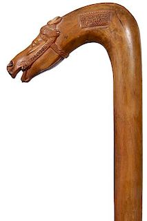 227. Greek Island Horse Cane - Dated 1896 – The carved one-piece horse cane from the Greek isles which probably was brought