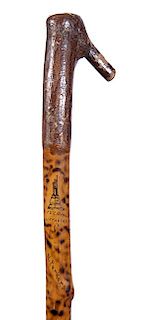 244. Civil War Round Top Cane – Ca. 1890 – A better example of the “Gettysburg PA Round Top” folk art cane with nice 