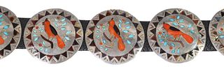 SIGNED RB NAVAJO SILVER CARDINAL CONCHO BELT