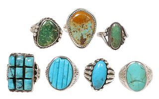(7) NATIVE AMERICAN & SOUTHWEST TURQUOISE RINGS