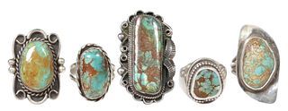 (5) NATIVE AMERICAN & SOUTHWEST TURQUOISE RINGS