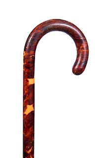 254. Tortoise Shell Dress Cane – Ca. 1900 – A full tortoise shell crook handle dress cane with two minor almost invisible
