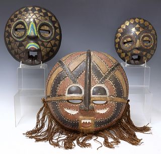 (3) AFRICAN CARVED & DECORATED TRIBAL MASKS