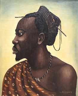 LOUIS KOYONGONDA (B1918) AFRICAN PORTRAIT PAINTING
