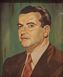 MID-20TH CENTURY PORTRAIT OF MAN IN BROWN SUIT