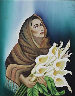 MARIO GOMEZ LOPEZ PAINTING WOMAN WITH CALLA LILIES