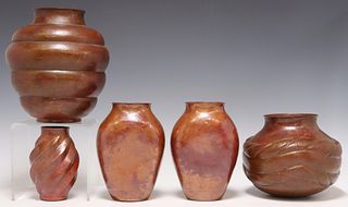 (5) COLLECTION OF HAMMERED COPPER VASES, MEXICO