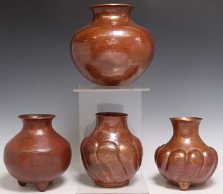 (4) COLLECTION OF HAMMERED COPPER VASES, MEXICO