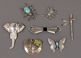 (7) NATIVE AMERICAN & MEXICAN SILVER BROOCHES
