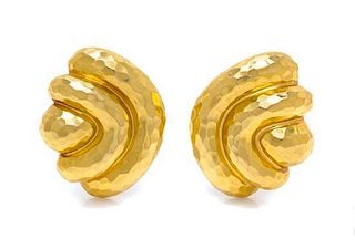 * A Pair of 18 Karat Yellow Gold Ear Clips, Henry Dunay, 22.00 dwts.