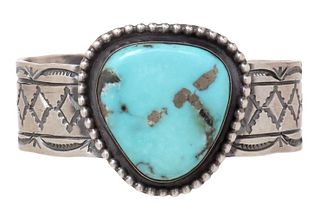 SOUTHWEST STERLING & TURQUOISE STAMP WORK CUFF