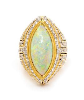 * An 18 Karat Yellow Gold, Opal and Diamond Ring, 12.40 dwts.