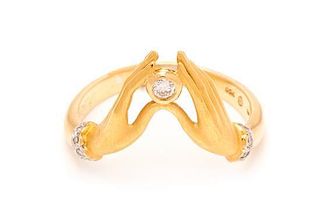 An 18 Karat Yellow Gold and Diamond Hand Motif Ring, Carrera y Carrera, 2.90 dwts.