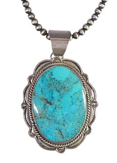 SOUTHWEST STERLING & TURQUOISE PENDANT NECKLACE