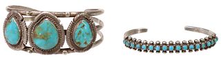 (2) SOUTHWEST STERLING & SILVER TURQUOISE CUFFS