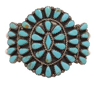 N&R NEZ NAVAJO STERLING TURQUOISE CLUSTER CUFF