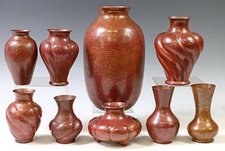 (9) COLLECTION OF HAMMERED COPPER VASES, MEXICO