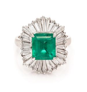 A Platinum, Emerald and Diamond Ring/Pendant, 7.20 dwts.